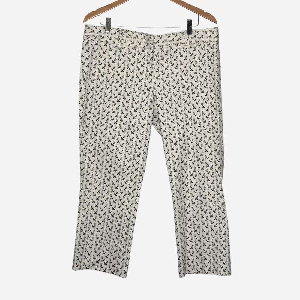 J Crew City Fit Straight Leg Cropped Anchor Printed Pants Size 14 Nautical